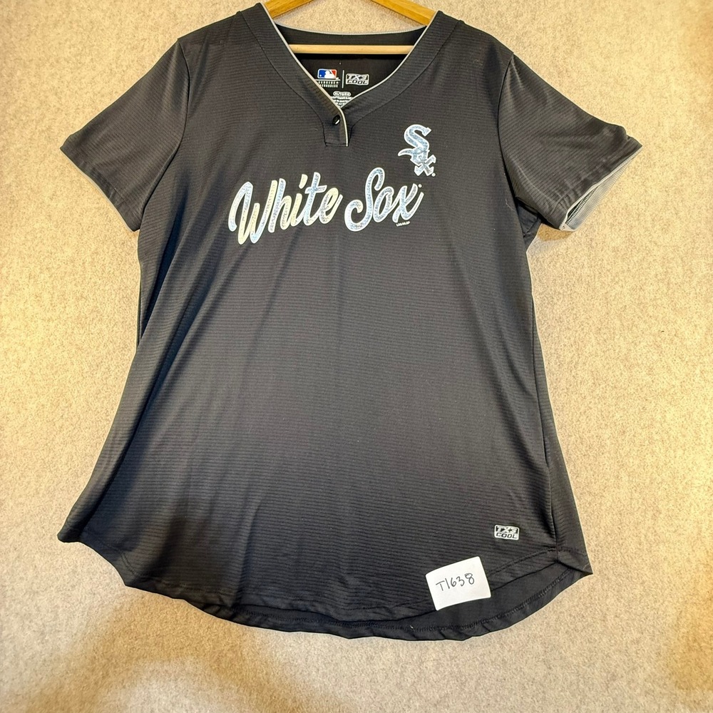 MLB Chicago White Sox Womens XL Black TX3 Cool Henley Jersey Shirt T1638
